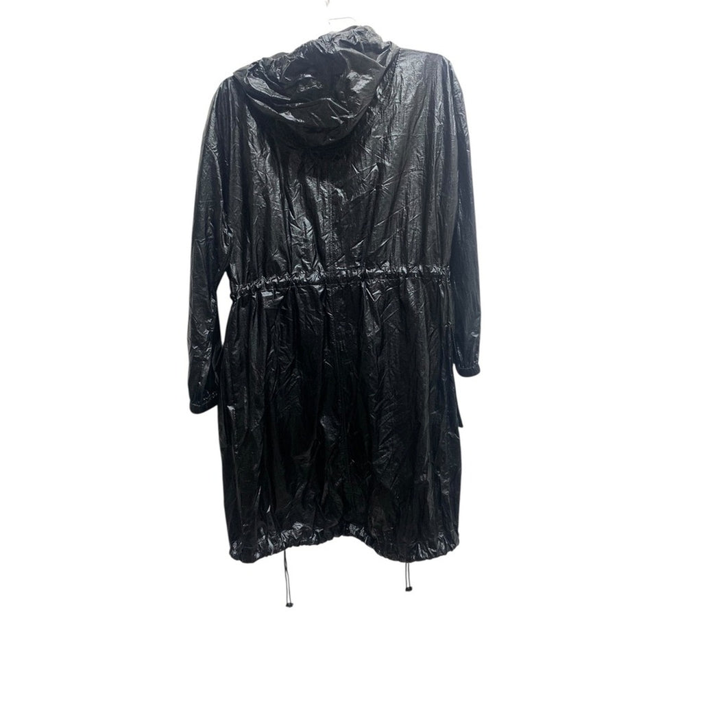 GOOD AMERICAN the metallic duster Black Metallic  Hooded Jacket Drawstring SZ 1