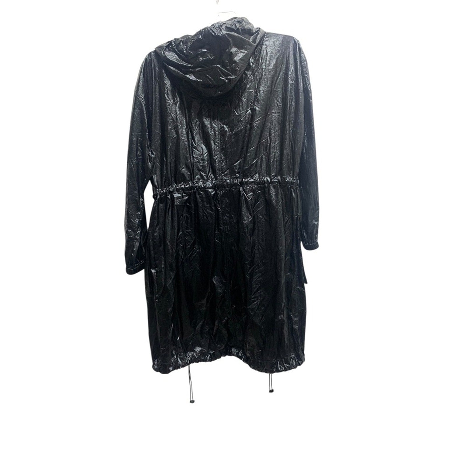 GOOD AMERICAN the metallic duster Black Metallic  Hooded Jacket Drawstring SZ 1