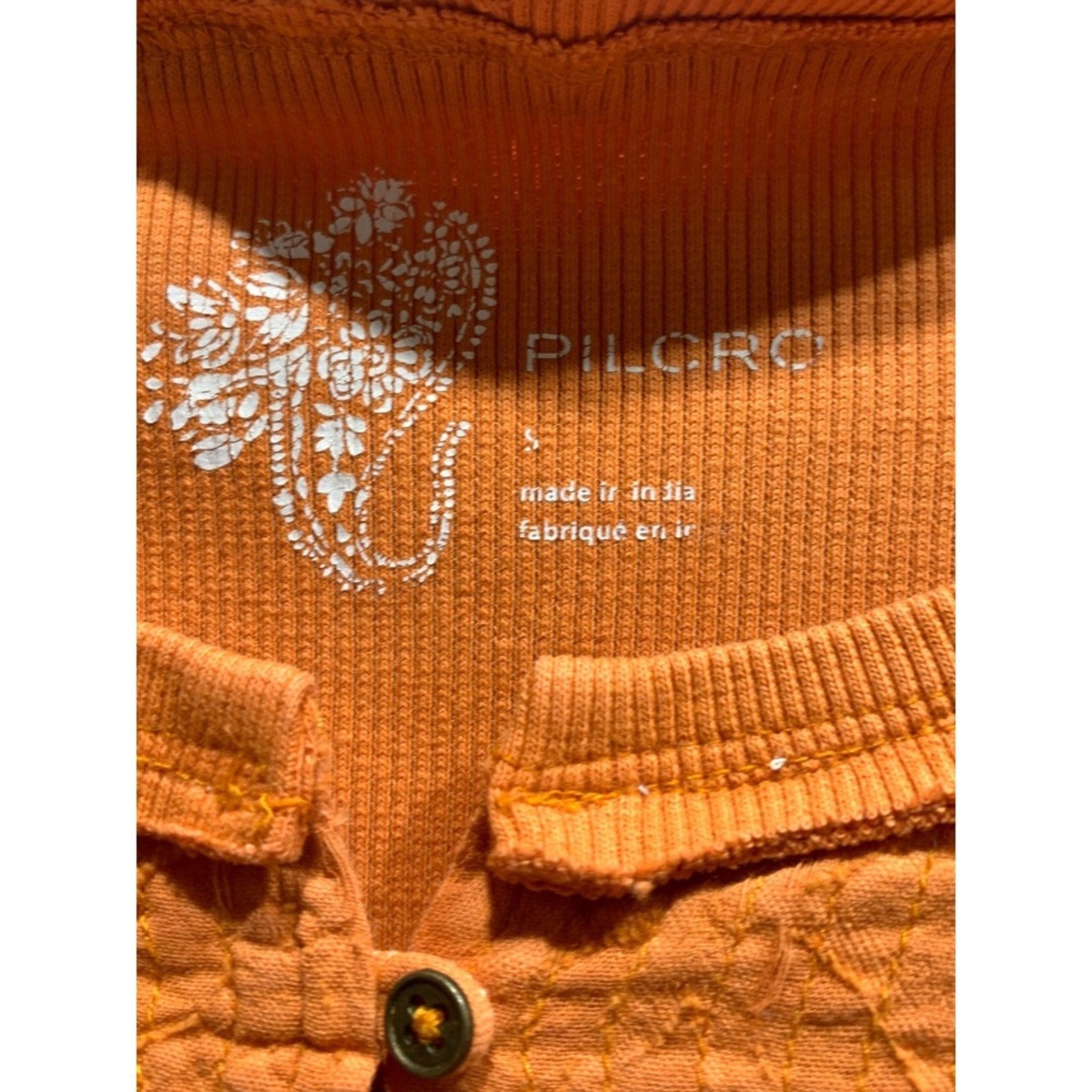 Anthropologie Pilcro Bella Puff Sleeve Henley Top Orange SZ Small holiday boho