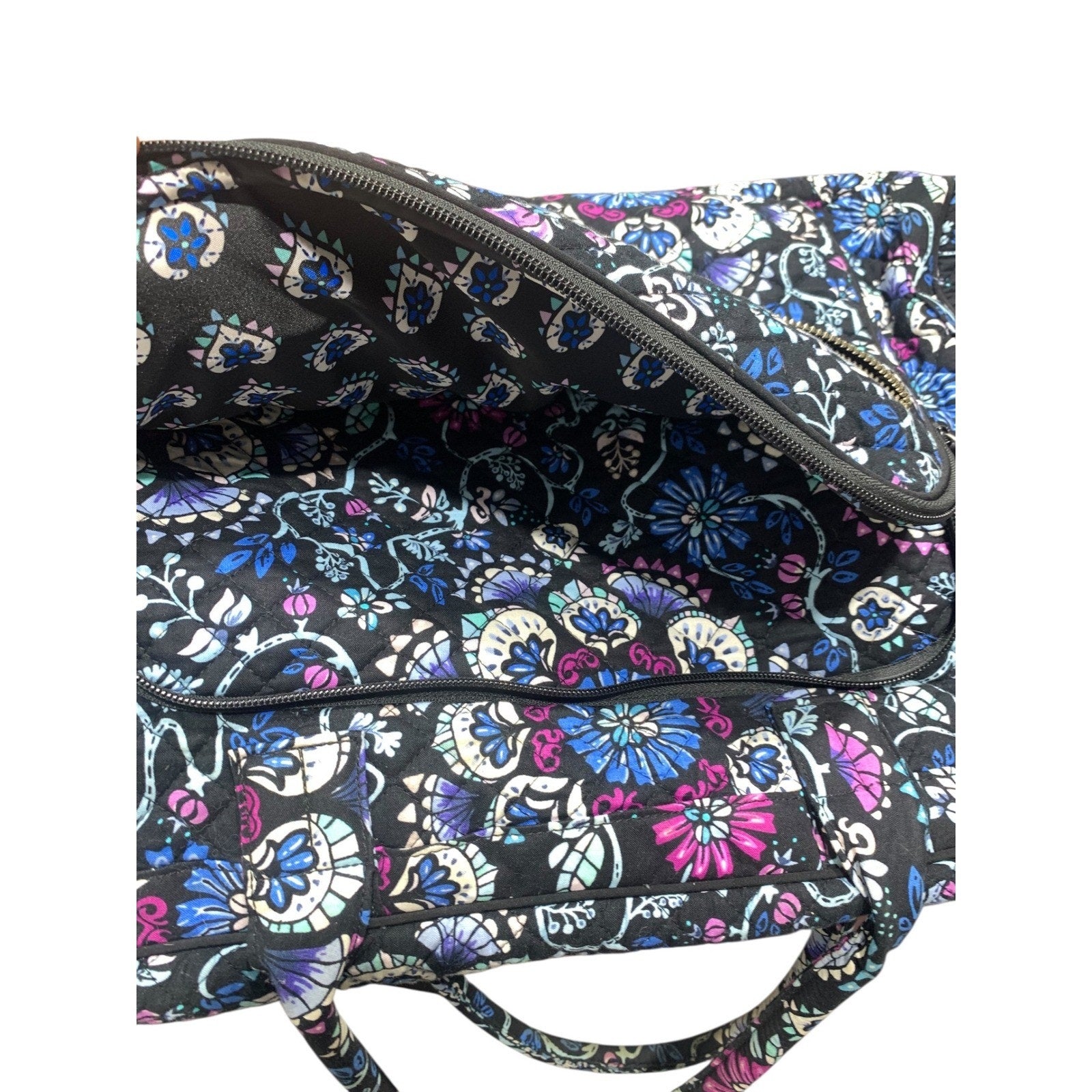 Vera Bradley Night and Day Indigo Quilted Floral Weekender Travel Duffel Bag