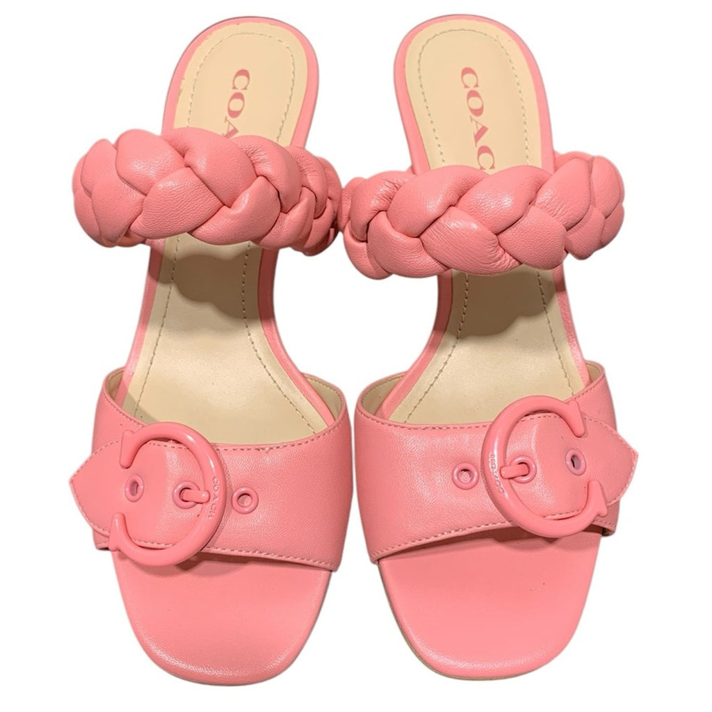 Coach Womens Mollie Pink Leather Slip On Open Toe Heel Sandals Shoes SZ 7