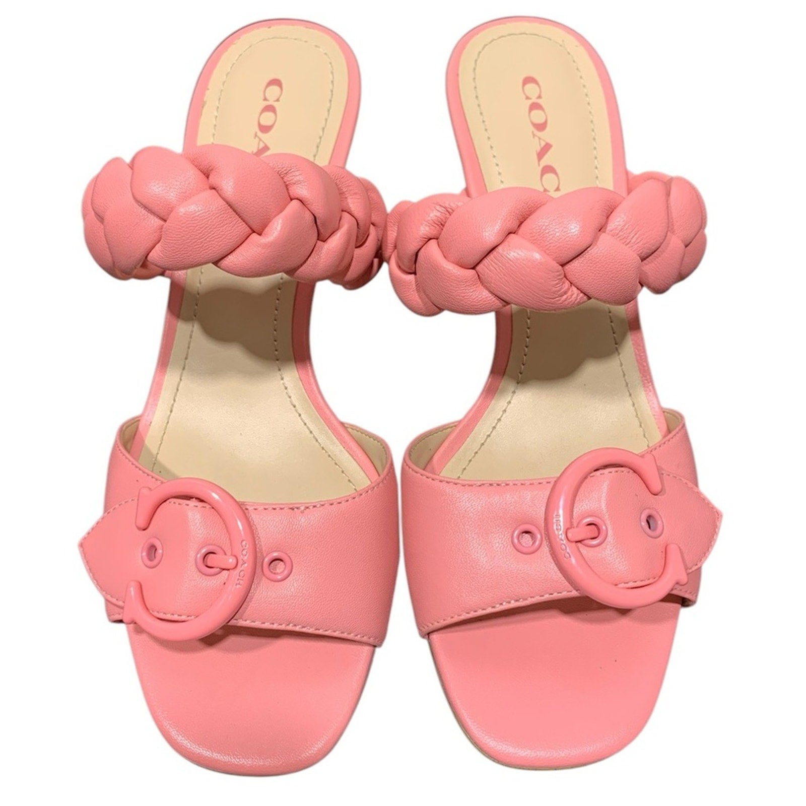 Coach Womens Mollie Pink Leather Slip On Open Toe Heel Sandals Shoes SZ 7