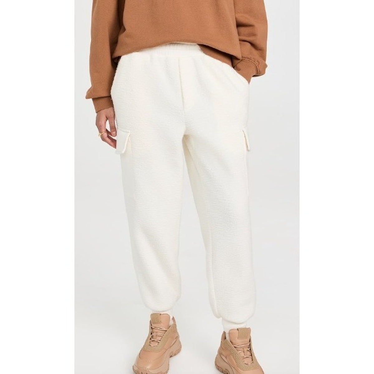 Varley Samson Relaxed Fleece Pants Egret White Cargo Joggers XS sherpa cozy fall