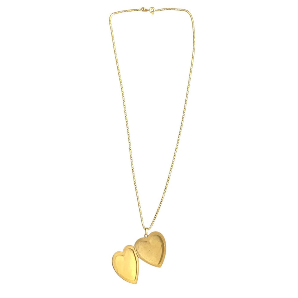 10K Gold Heart Locket with 18k Necklace Snake Chain Pendant