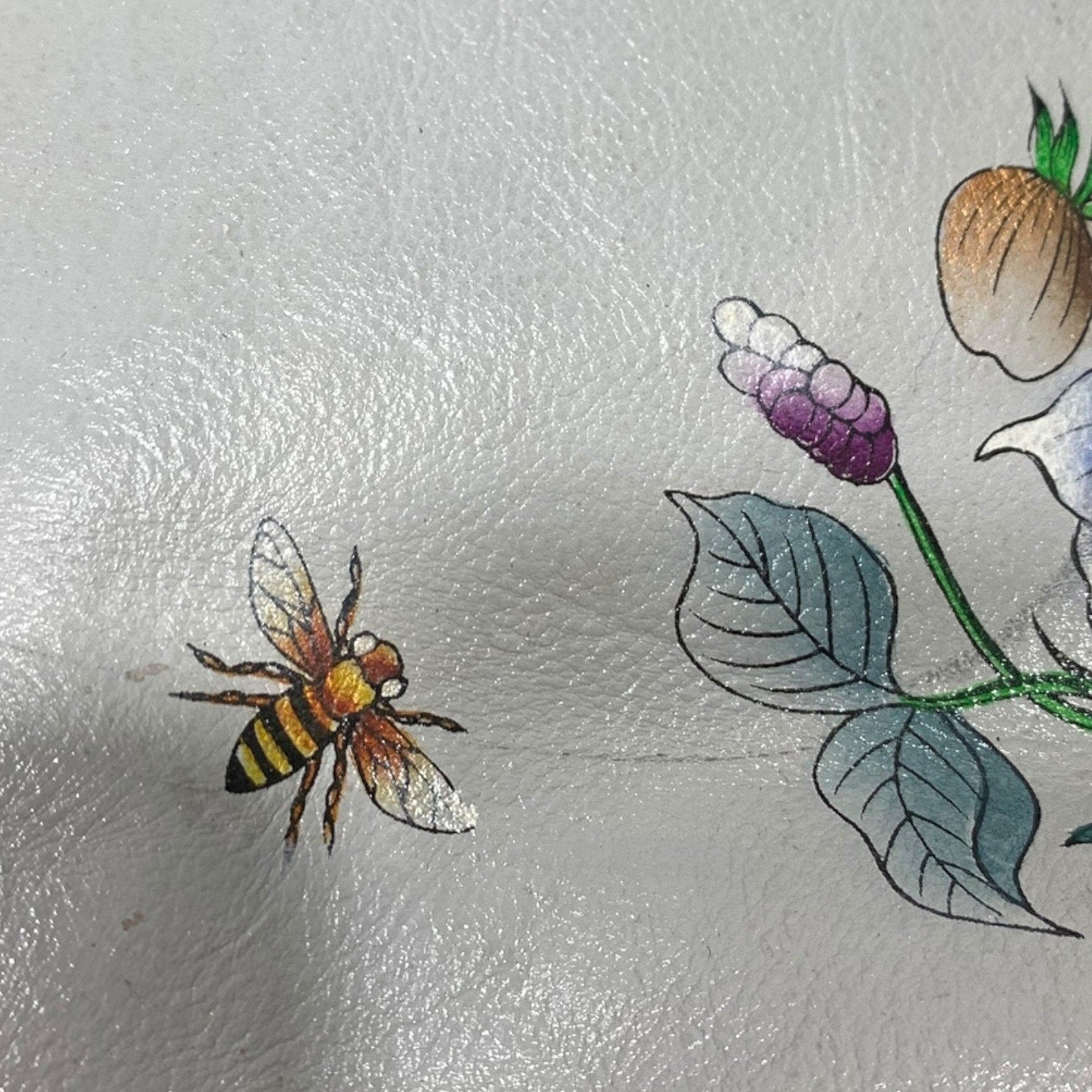 Anuschka Hand Painted Leather Floral Bee Crossbody Bag White RFID Organizer