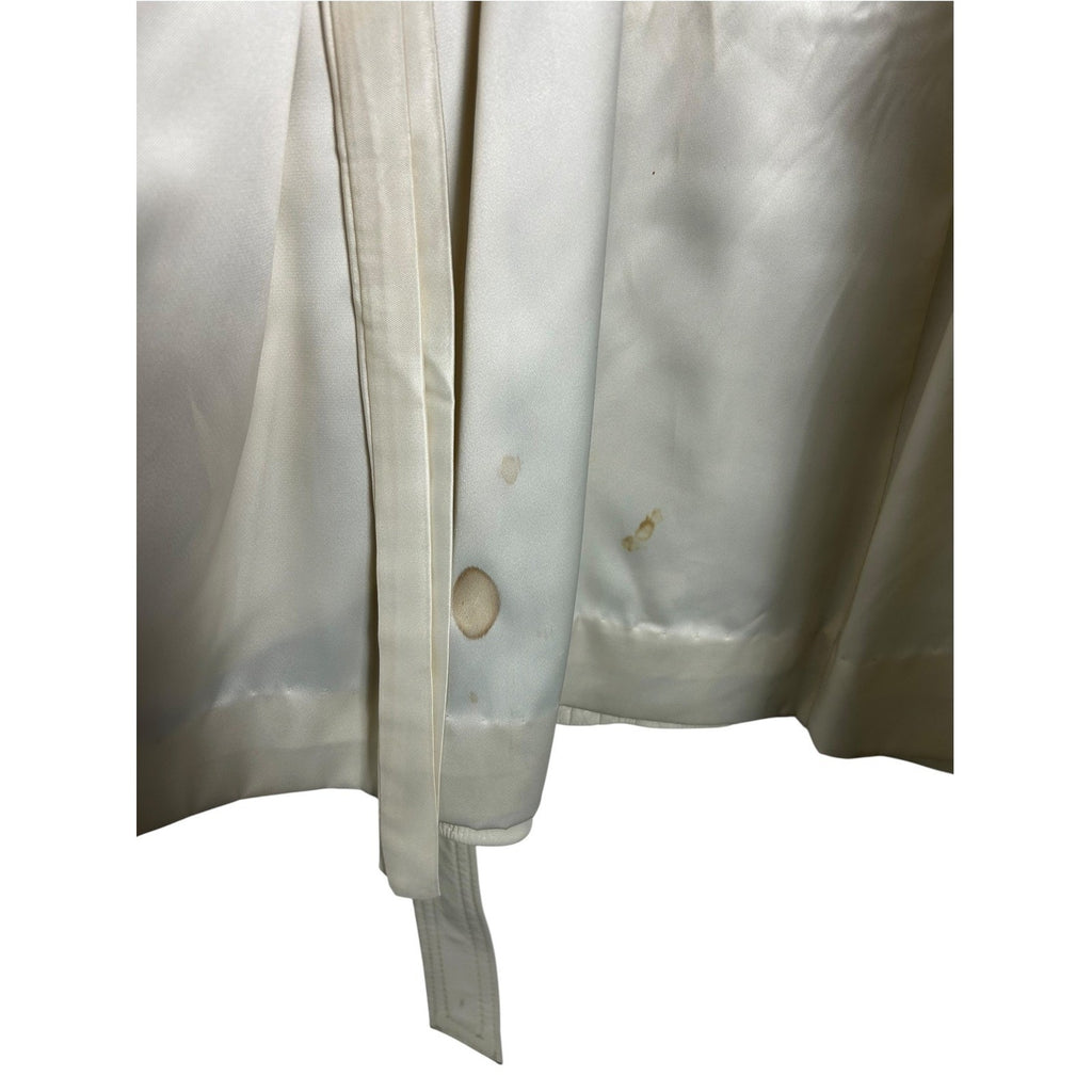Vintage Normart's Leather faux Fur Collar Trench Coat Cream Belted Wrap Jacket S