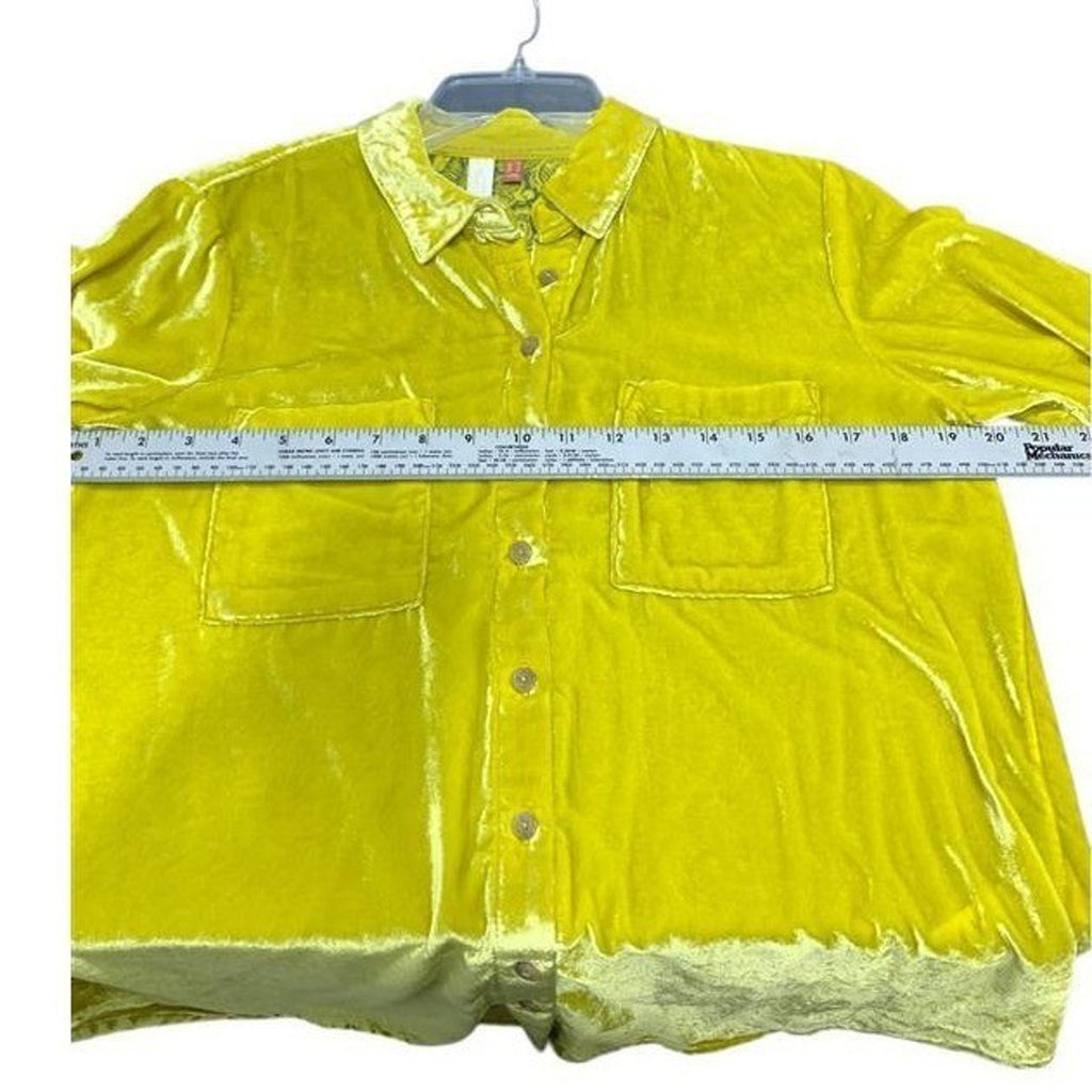 Pilcro and the Letterpress Chartreuse Green Velvet Button Down Shirt Womens 6