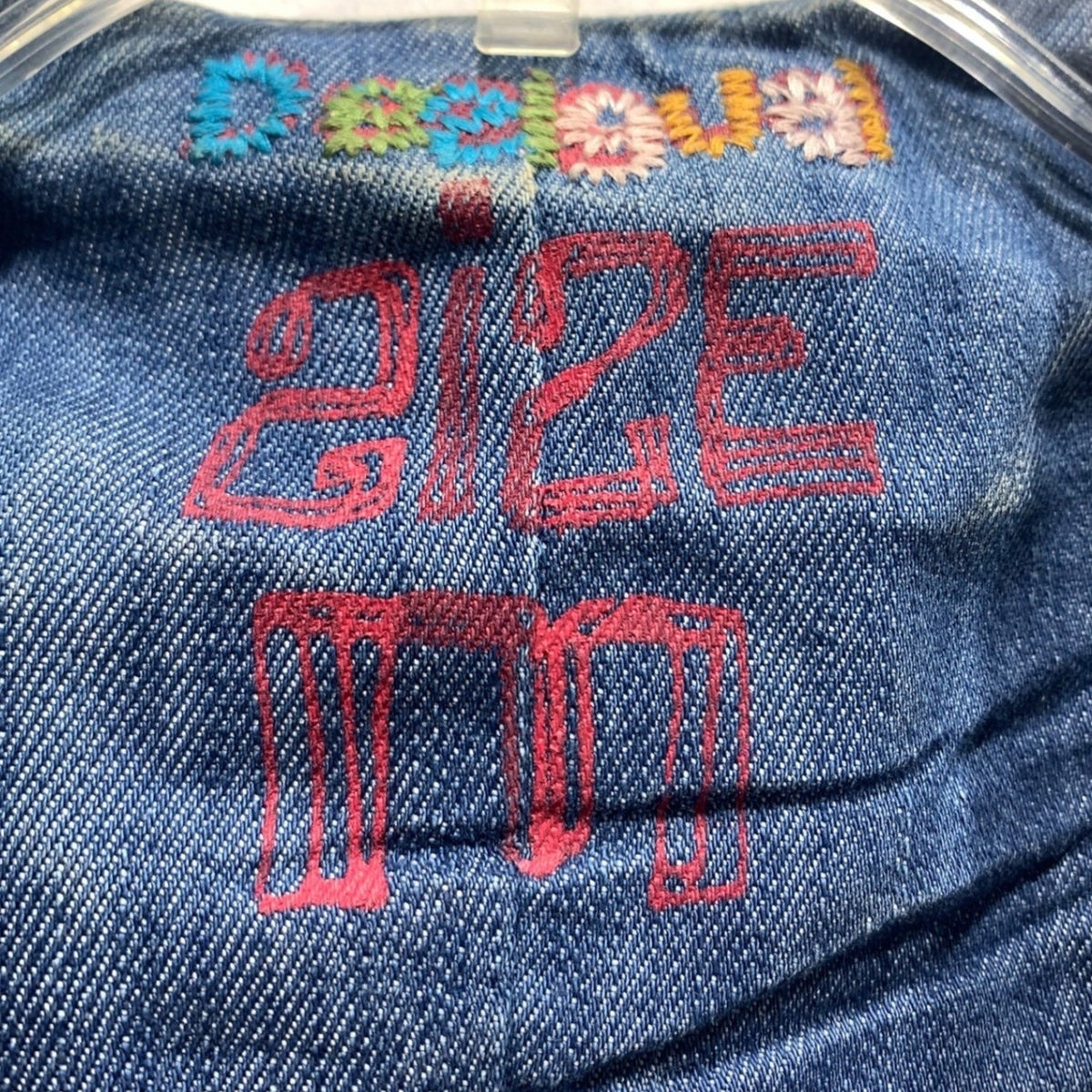 Desigual Patchwork Denim Vest Blue Floral Embroidered Boho Artisanal Size M y2k