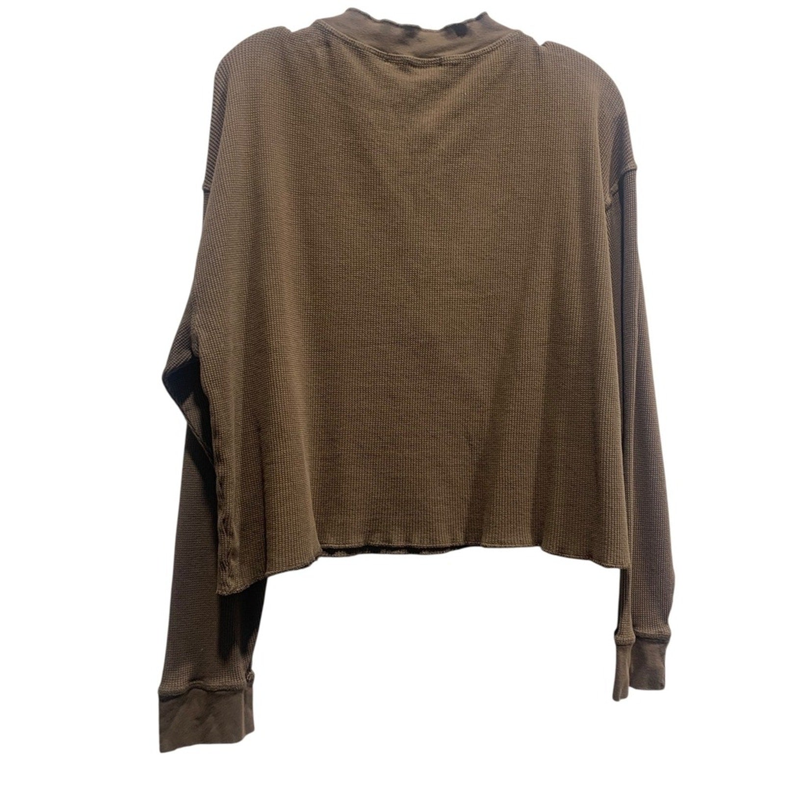 Daydreamer LA Brown Waffle Knit Long Sleeve Cropped Henley Top sz SMALL