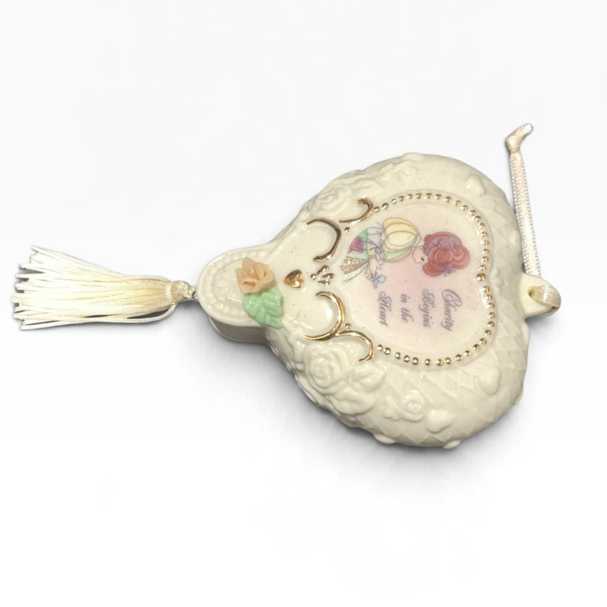 Vintage Precious Moments Heart Porcelain Pomander Charity Begins in the Heart