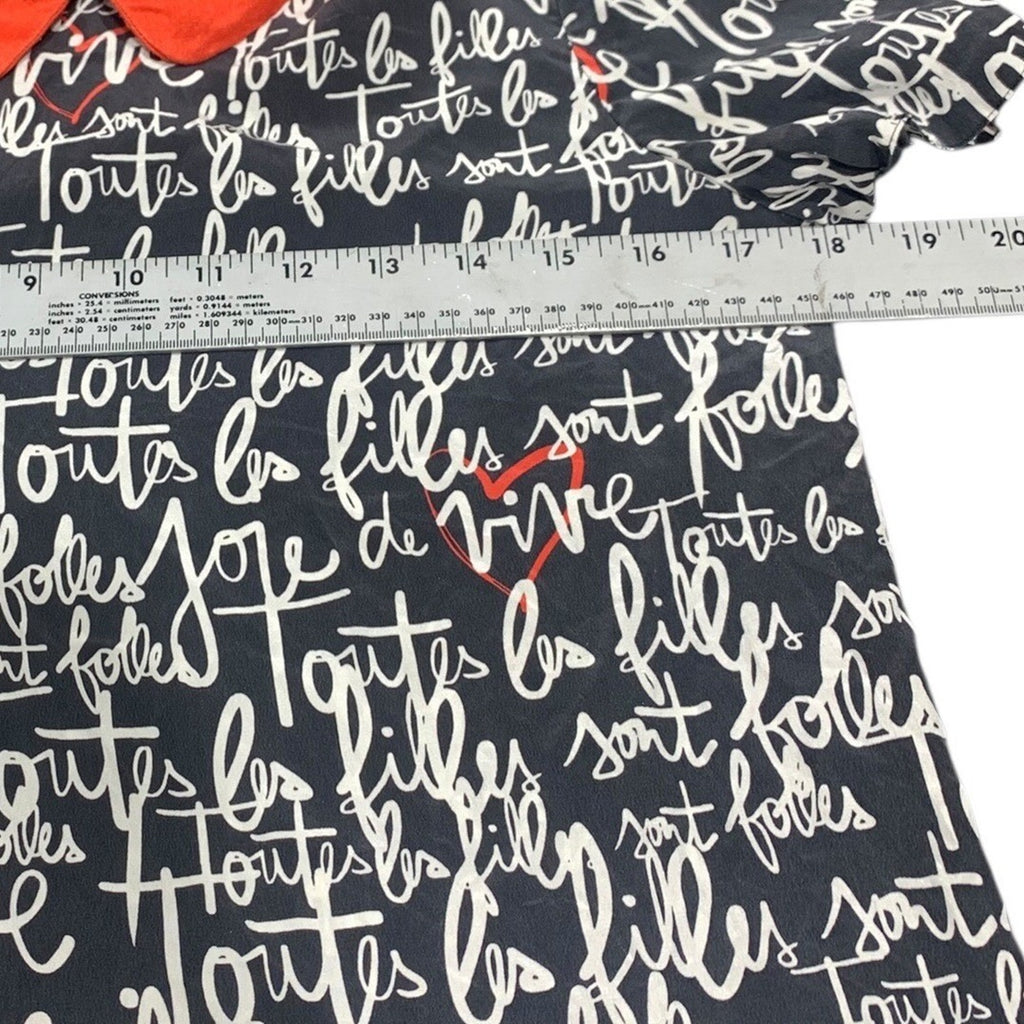 Kate Spade Toutes les Filles sont Folles Script Blouse Navy Red Collar Size 4