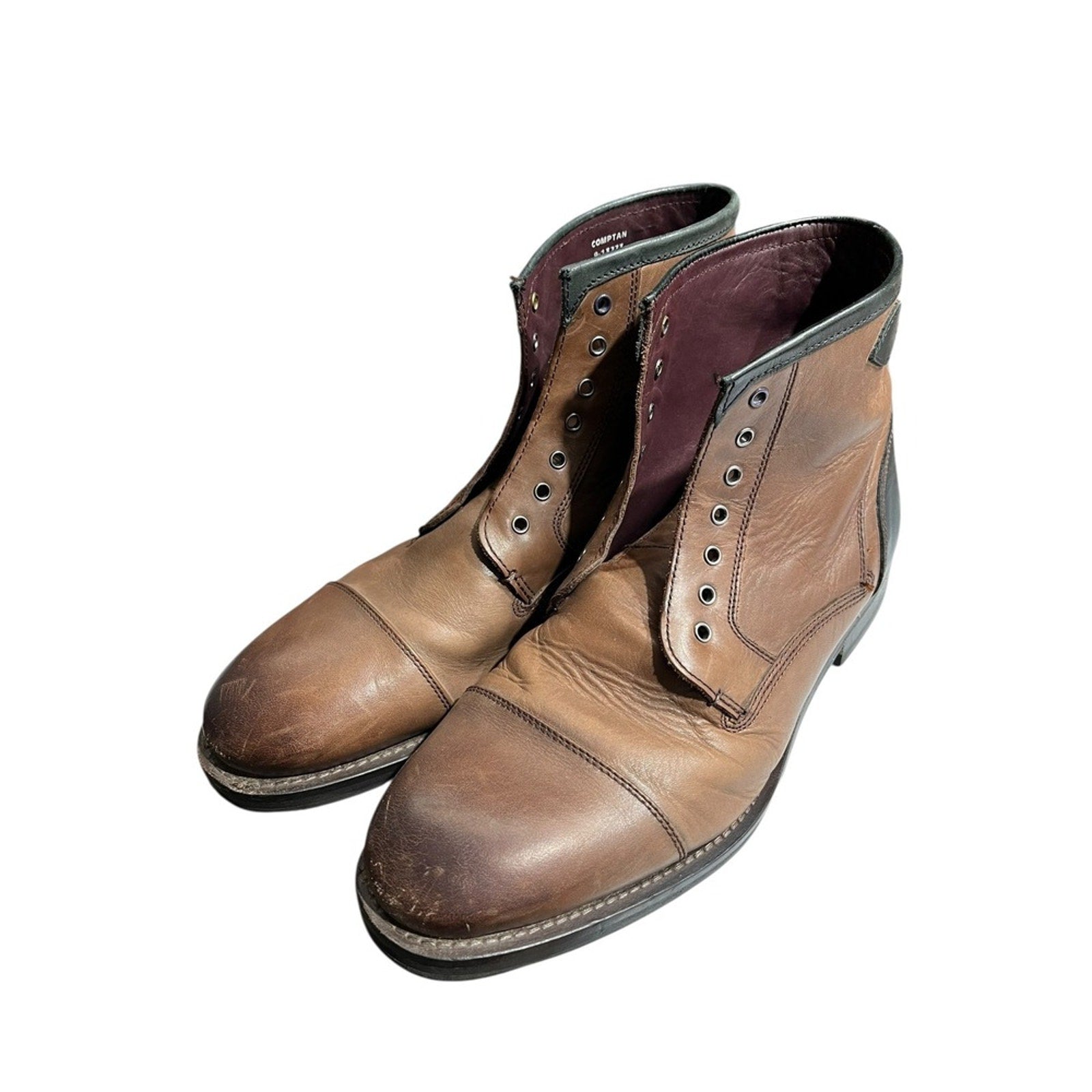Ted Baker Comptan Brown Leather Cap Toe Lace Up Ankle Boots Mens UK 9 US 10