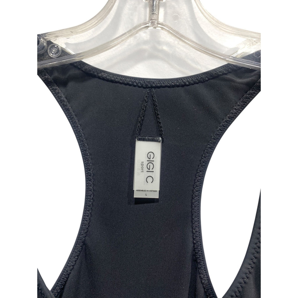 GIGI C Sport Womens Black Laser Cut Front Zip Racerback Activewear Jumpsuit L