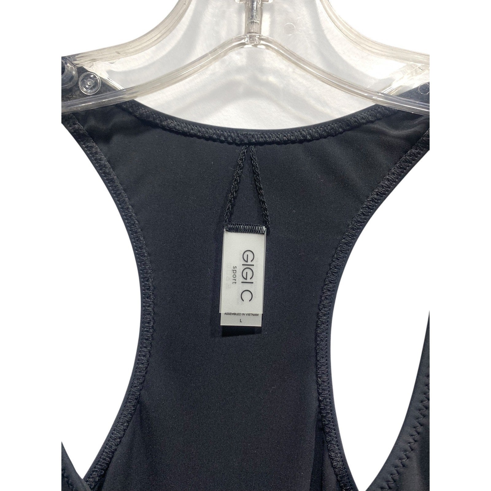 GIGI C Sport Womens Black Laser Cut Front Zip Racerback Activewear Jumpsuit L