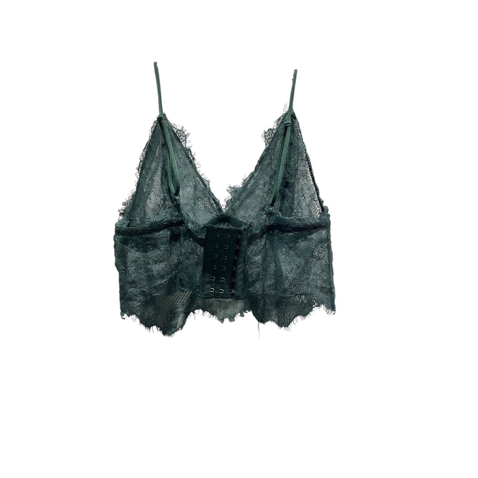 Anine Bing Forest Green Eyelash Lace Longline Bralette Sheer V-Neck Bra