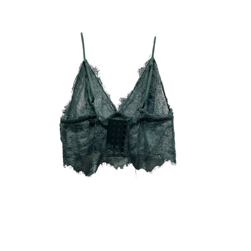 Anine Bing Forest Green Eyelash Lace Longline Bralette Sheer V-Neck Bra