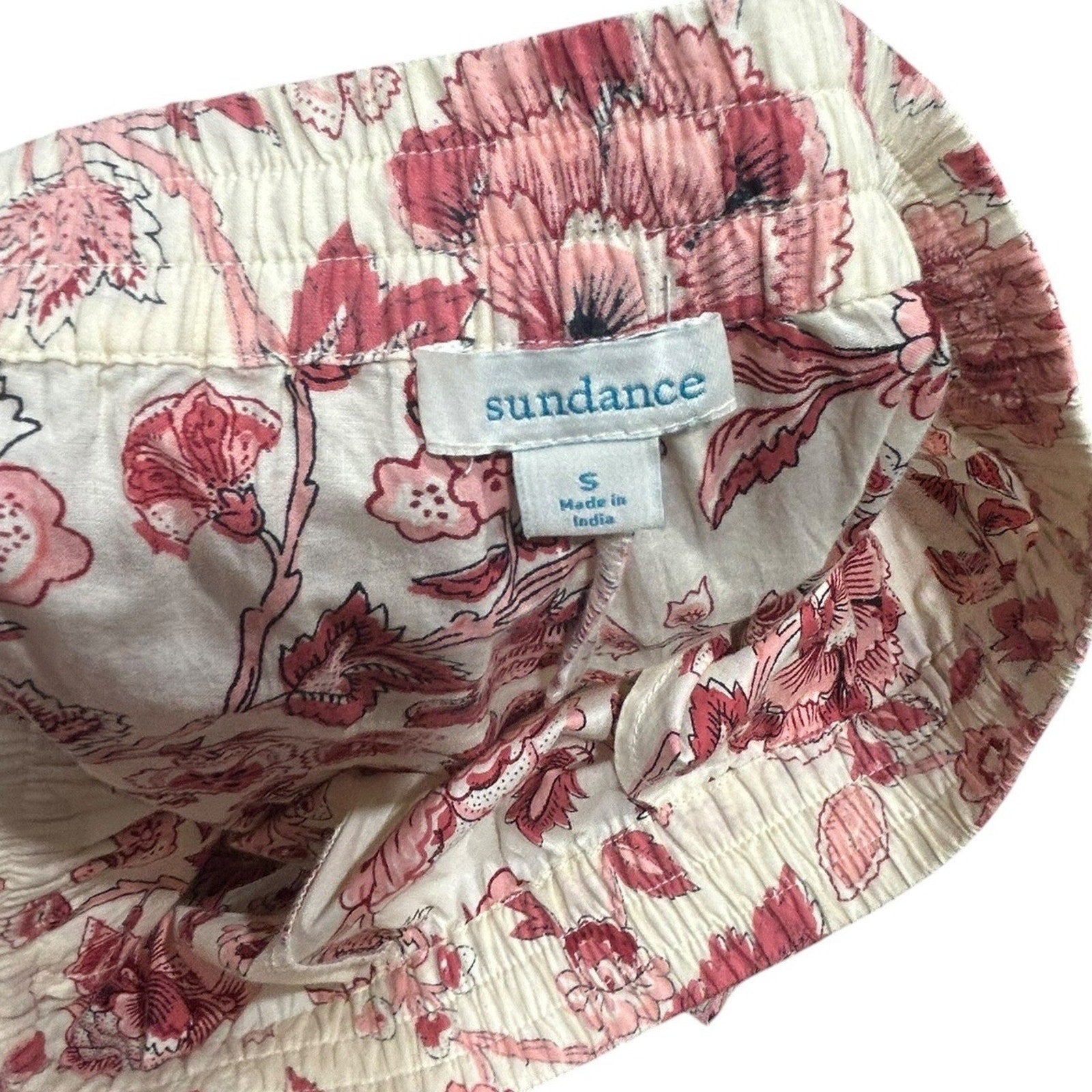Sundance Women Red Floral Toile Ruffle Pajama Shorts Cream Size S Elastic Waist