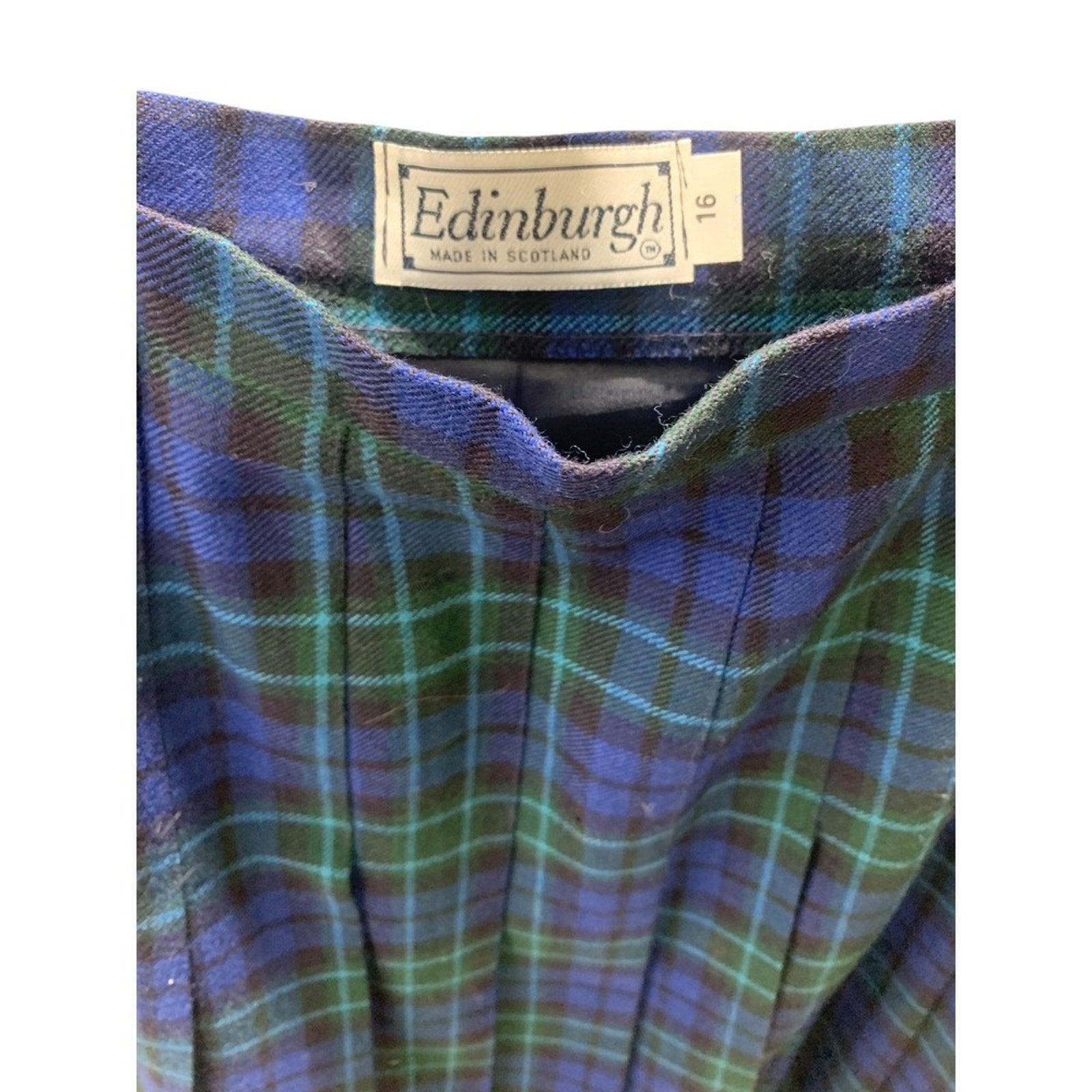 Edinburgh Made in Scotland Plaid Pleated Skirt Blue Green Womens