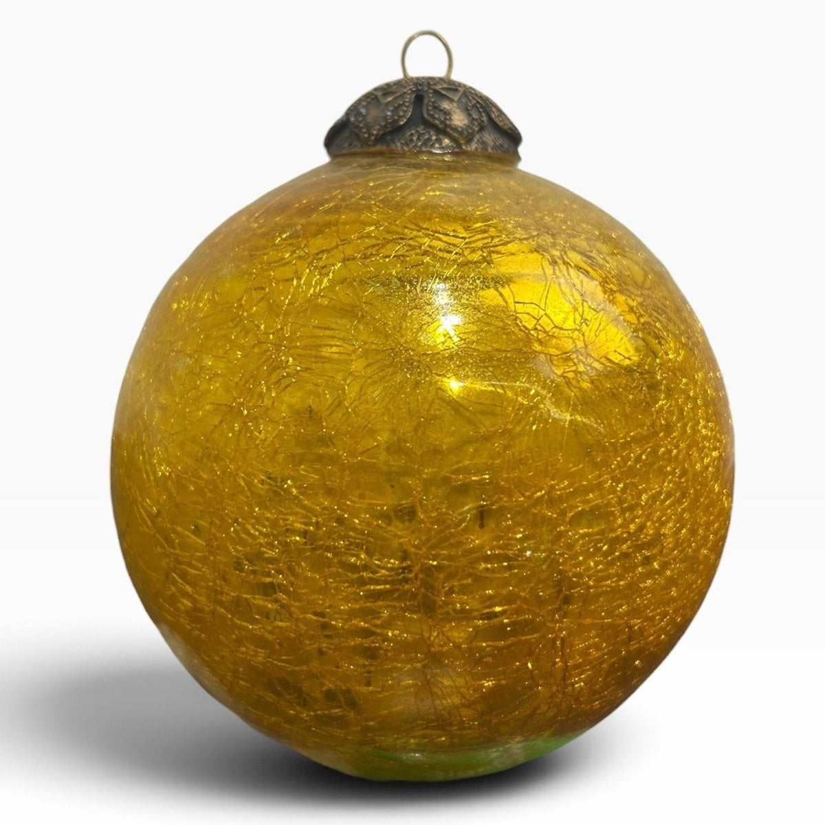 Vintage Heavy Gold Crackle Glass Ball Christmas Ornament 3.5 Inch Beautiful Cute
