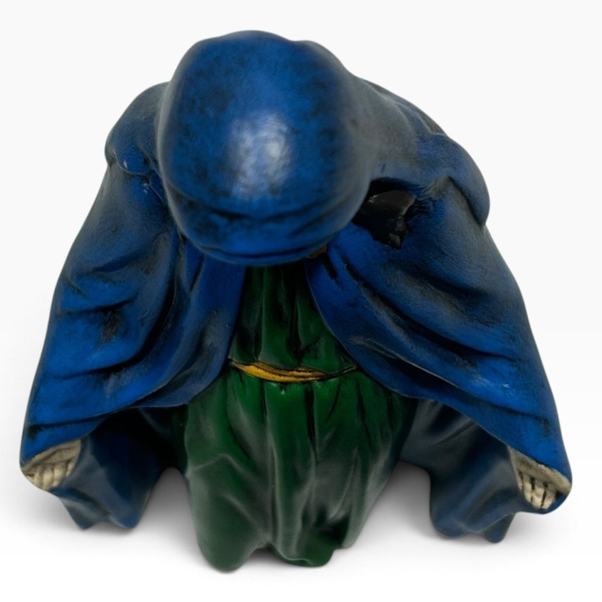 Vintage 1970s Holland Mold Virgin Mary Ceramic Figurine Hand Painted Blue Green