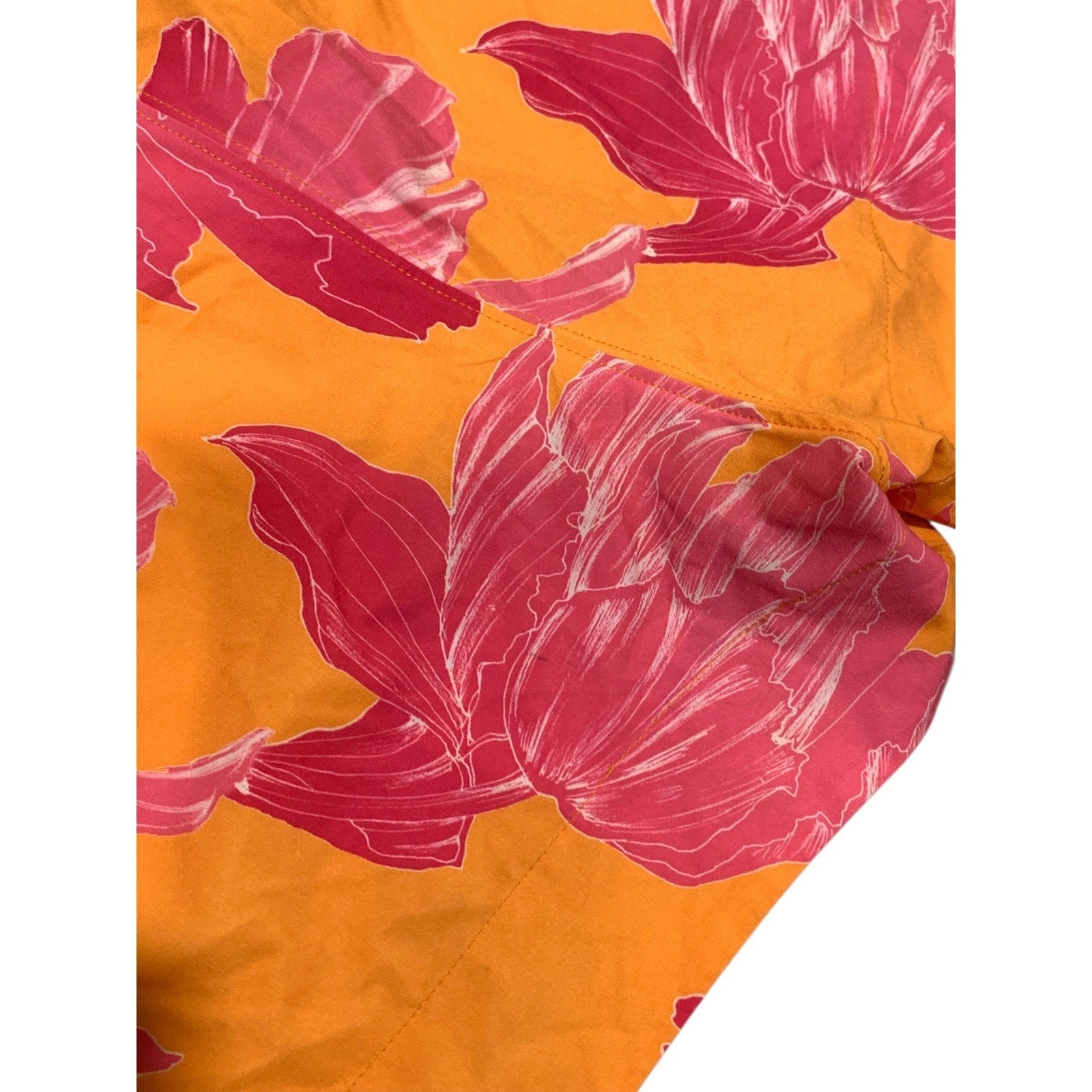 Athleta Women 10 Orange Pink Floral Tropical Board Shorts Swim Trunks Quick Dry