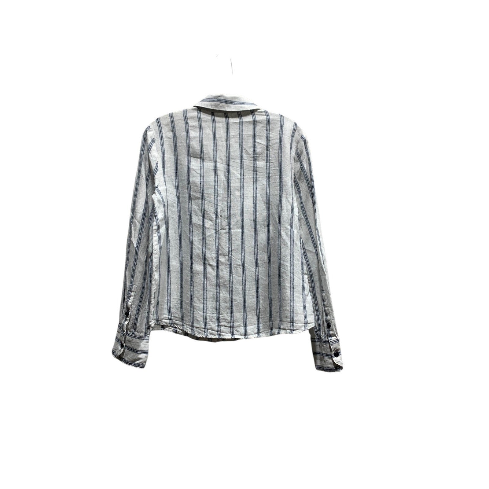 Reformation Womens Small White Navy Blue Striped 100% Linen Button Down Shirt S
