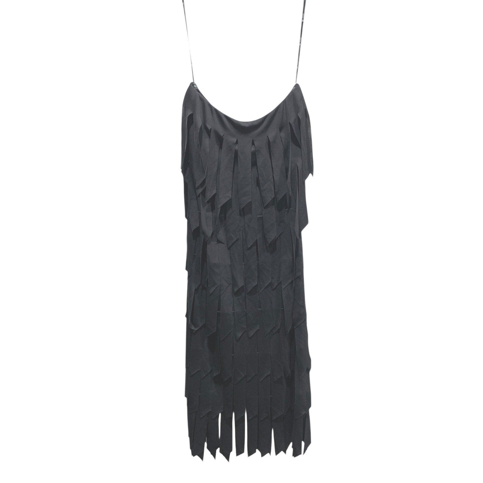 Tadashi Vintage Black Tiered Fringe Strapless Cocktail Dress Made in USA Size M