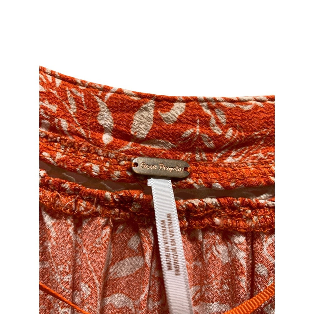 Free People Orange Talk About It Tunic Tiered Top Womens Floral Bell Sleeve FALL