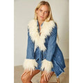 Show Me Your Mumu Penny Lane Coat Blue Denim Faux Fur Trim Wrap Jacket XS 70s