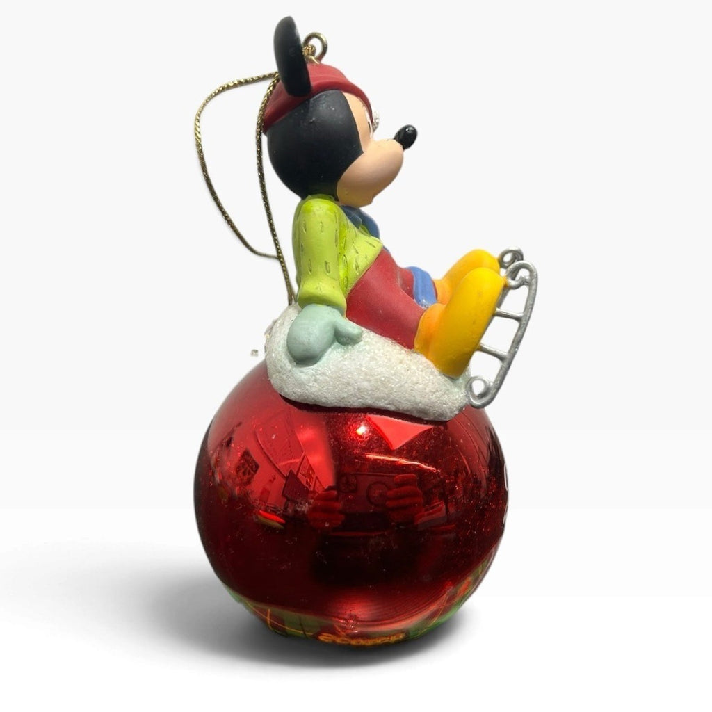 Disney Mickey Mouse 2001 Dated Red Metallic Glass Christmas Ornament 4.5"