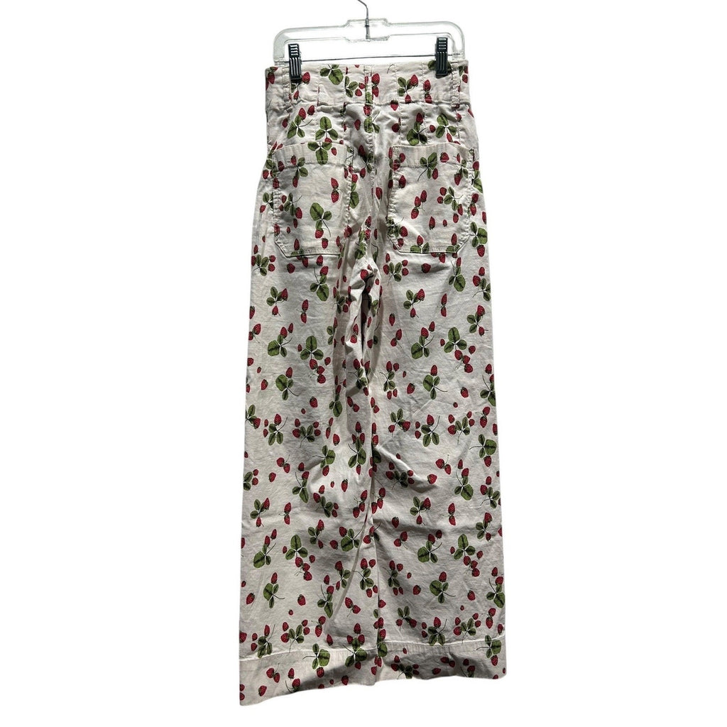 Maeve Anthropologie The Colette Strawberry Print Wide Leg Cropped Pants Size 25