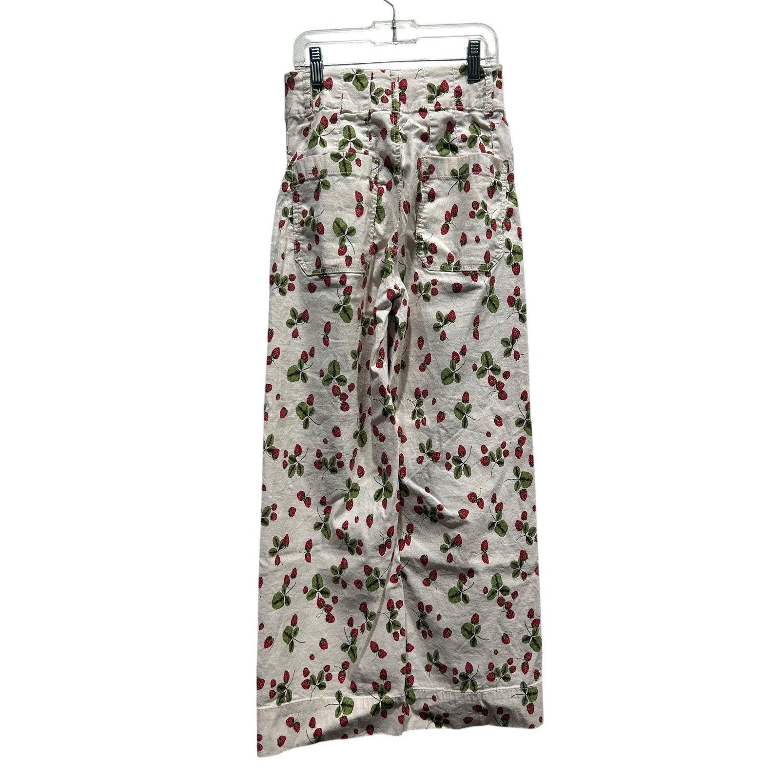 Maeve Anthropologie The Colette Strawberry Print Wide Leg Cropped Pants Size 25