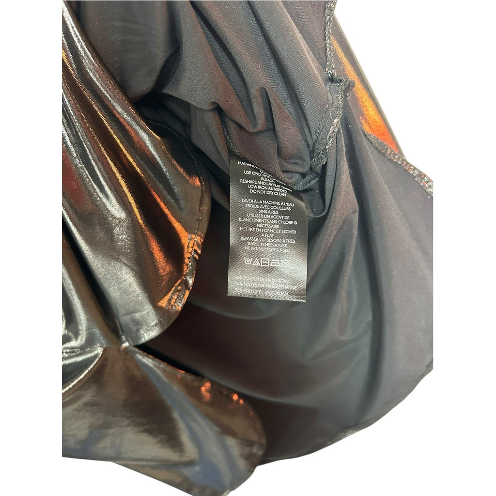 Anthropologie The Gillian Liquid Shine Metallic Buttondown Shirt Charcoal Grey L