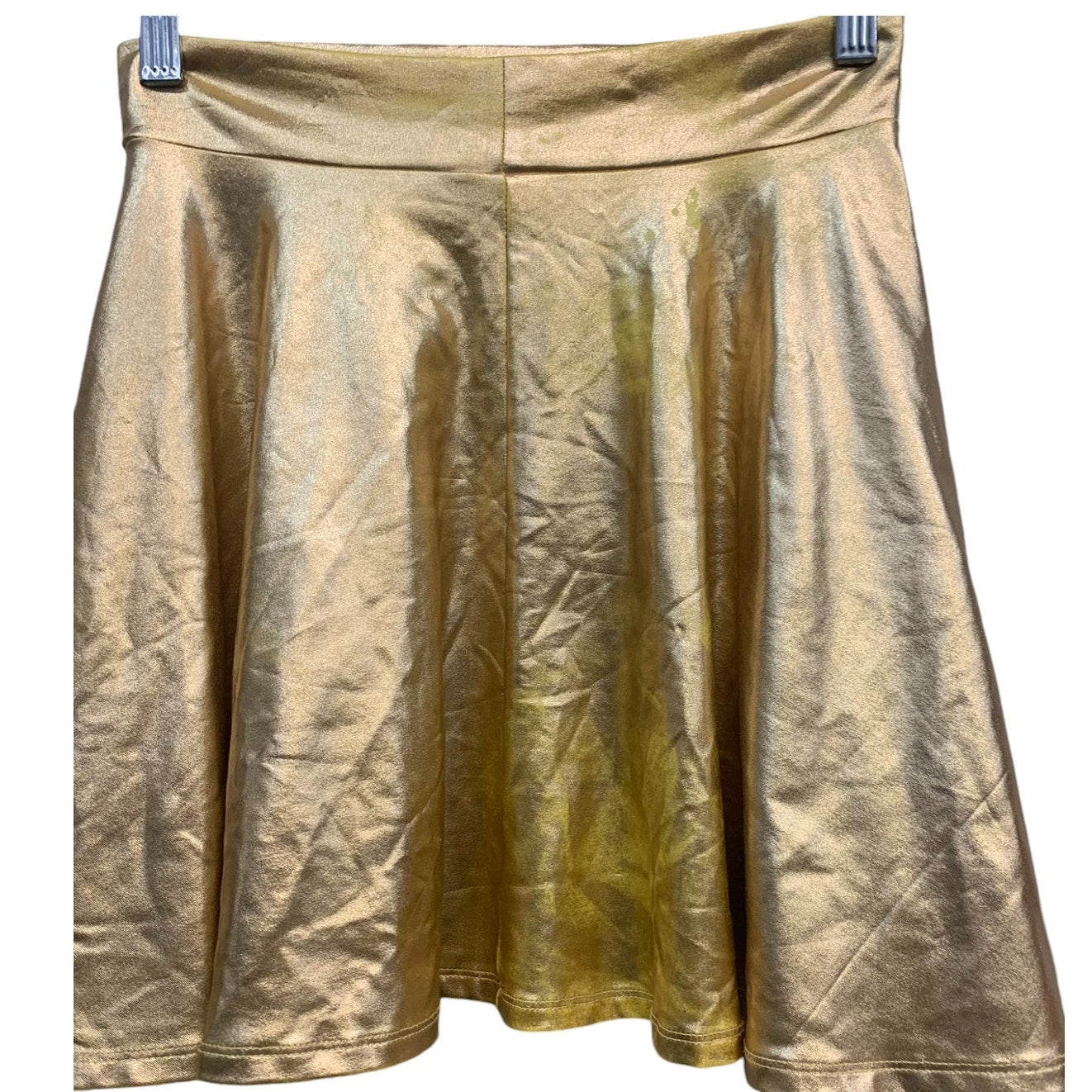 Shiny Metallic wet look flared mini Skater skirt Gold SZ XS