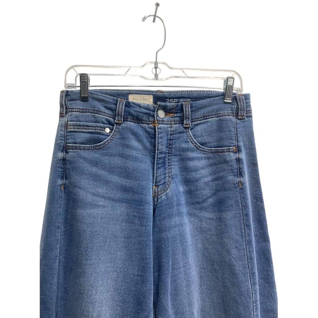 Pilcro and the Letterpress Wide Leg Denim Jeans Medium Wash Petite 25P High Rise