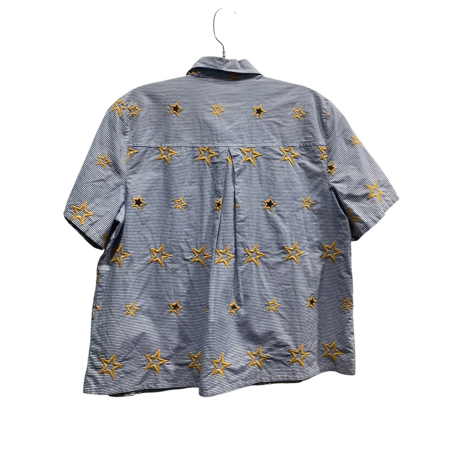 Madewell Blue White Pinstripe Yellow Star Embroidered Shirt Sz M Preppy Coastal