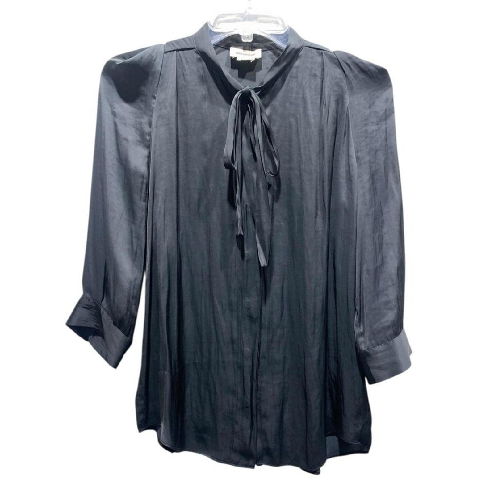 Zadig & Voltaire Touch Satin Bow Blouse Shirt M Black Long Sleeve career