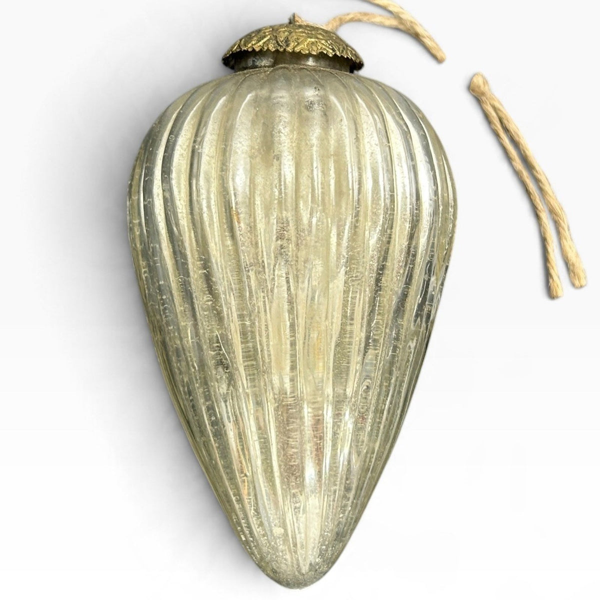 Vintage Style Ribbed Mercury Glass Kugel Christmas Ornament Champagne Silver