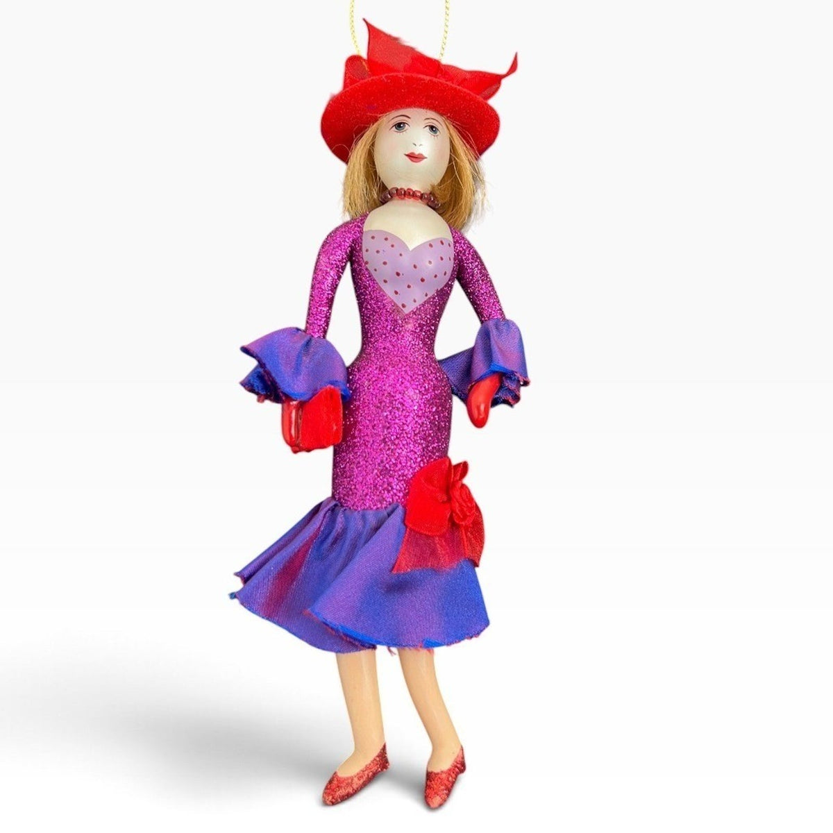 Soffieria De Carlini Italian Glass Ornament Elegant Lady Purple Glitter Dress
