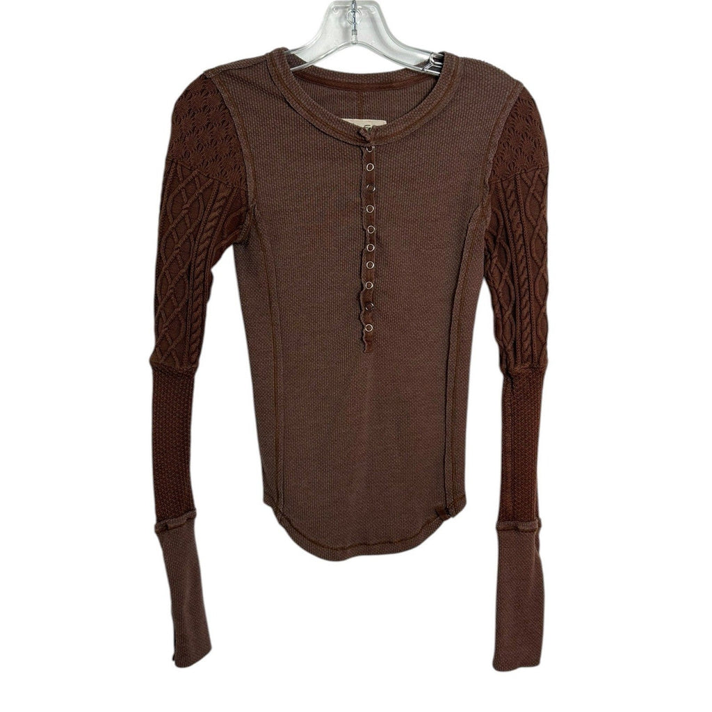 Free People We The Free Twisted Cable Cuff Thermal Henley Top Caramel Cafe XS