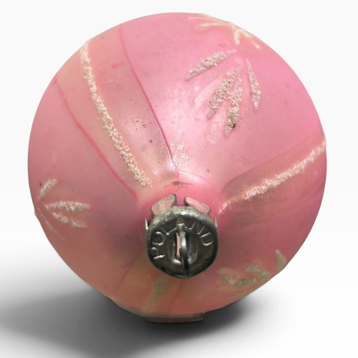Vintage Poland Pink Frosted Glass Teardrop Christmas Ornament Silver Starburst