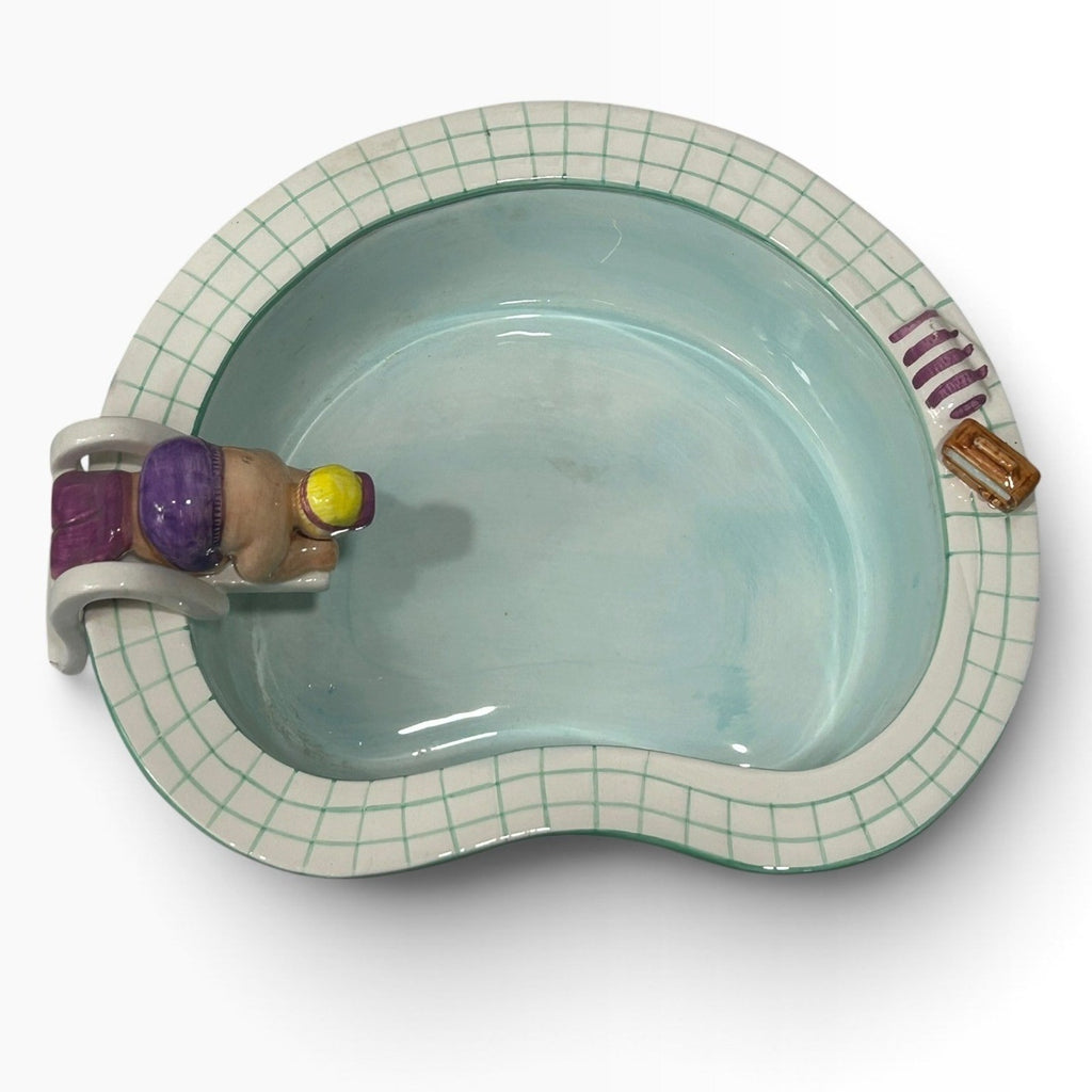 Vintage 1995 Lotus Ceramic Swimming Pool Trinket Dish Swimmer Diving Board Retro