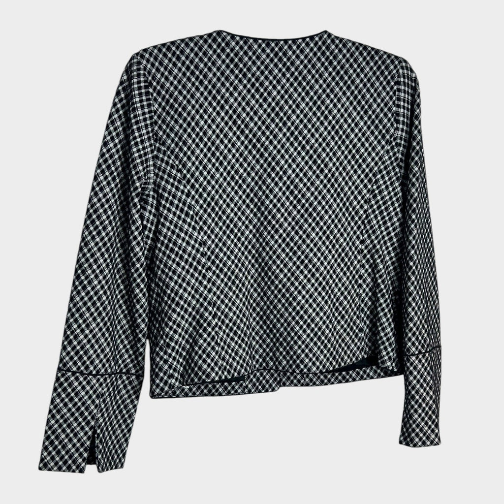 Spanx Ponte Black White Gingham Button Front Jacket Blazer Medium career preppy