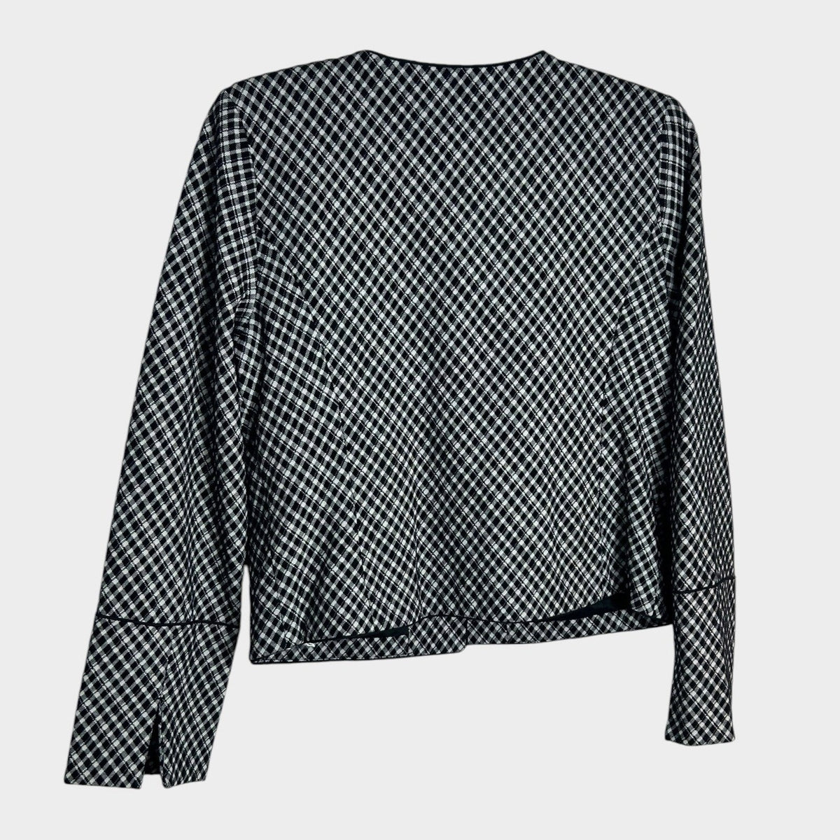 Spanx Ponte Black White Gingham Button Front Jacket Blazer Medium career preppy