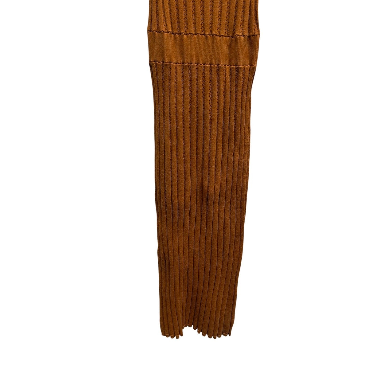 Varley Florian Knit Dress Brown Cotton Pointelle Ribbed Midi Sleeveless Small