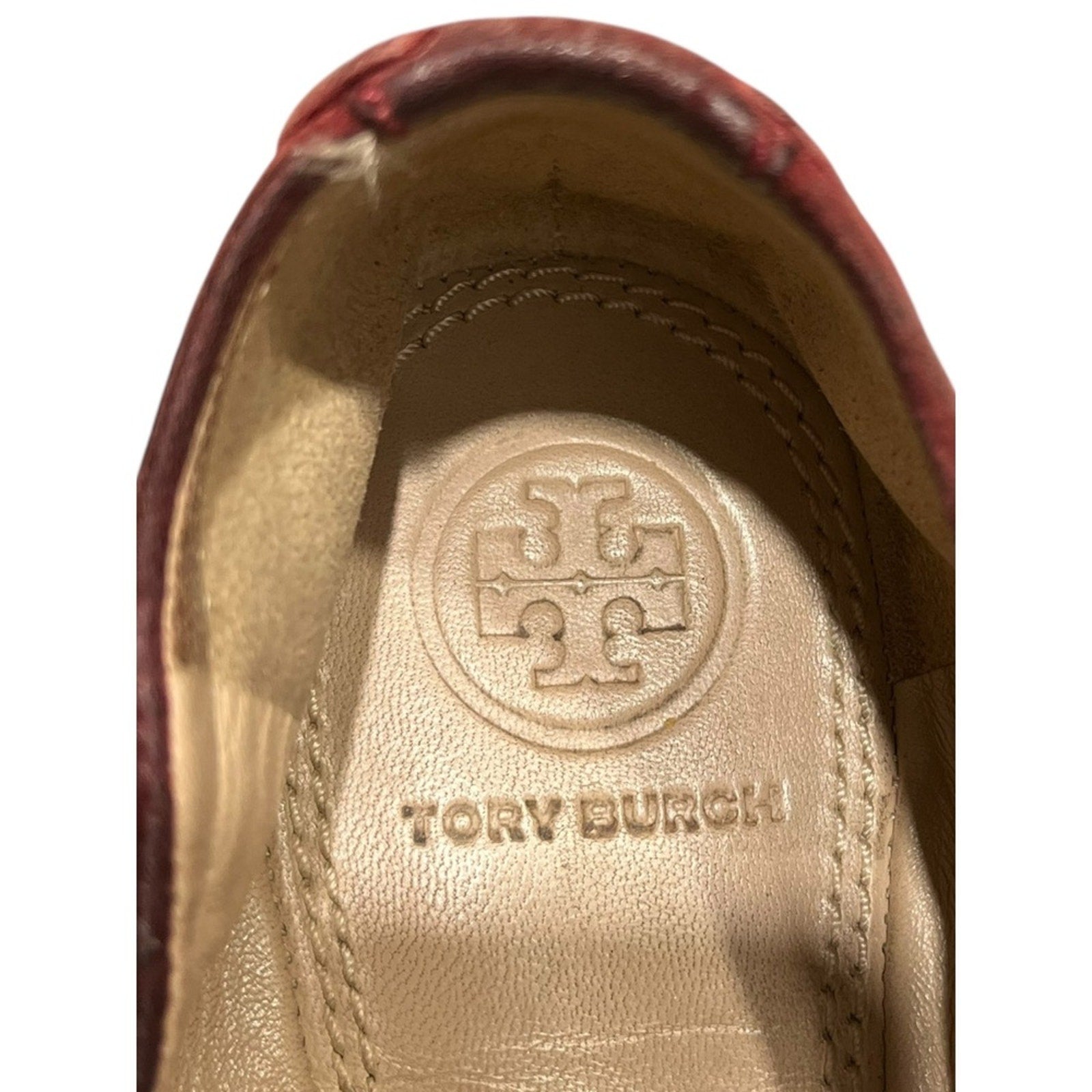 Tory Burch Burgundy Suede Ballet Flats Women's Size 7 Embellished Logo