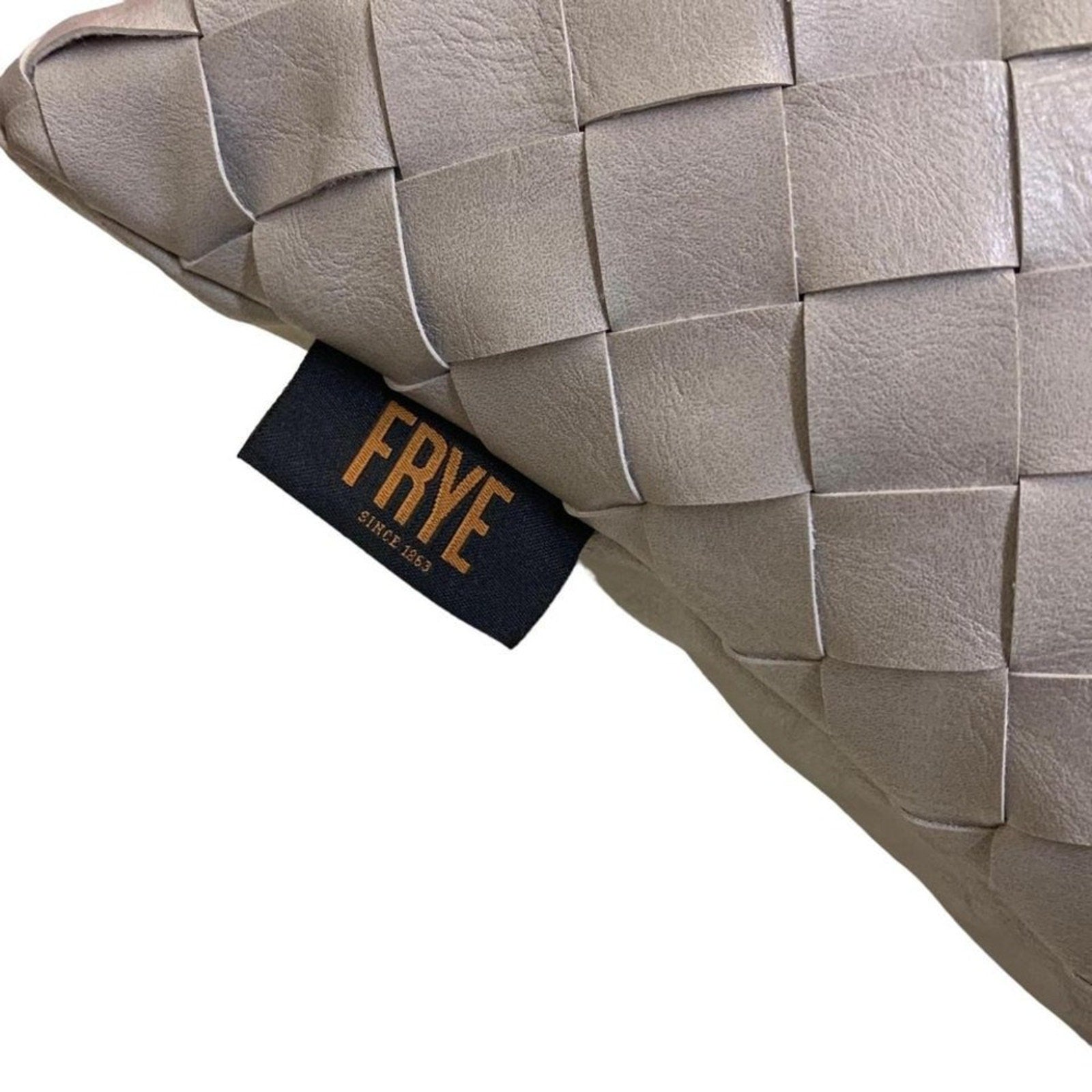 FRYE Woven Faux Leather Throw Pillow 19" X 13" light grey