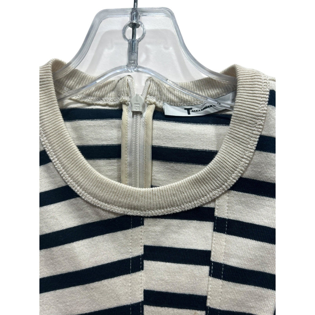 T by Alexander Wang Womens XS Striped Sleeveless Peplum Top Ivory 100% Cotton