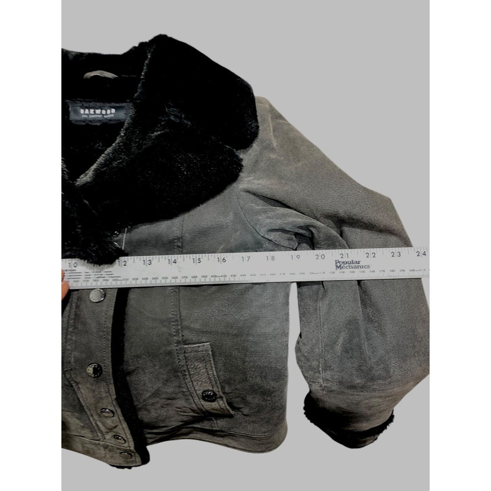 OAKWOOD The Leather Brand Women's L Gray Faux Fur Lined Faux Suede Moto Jacket