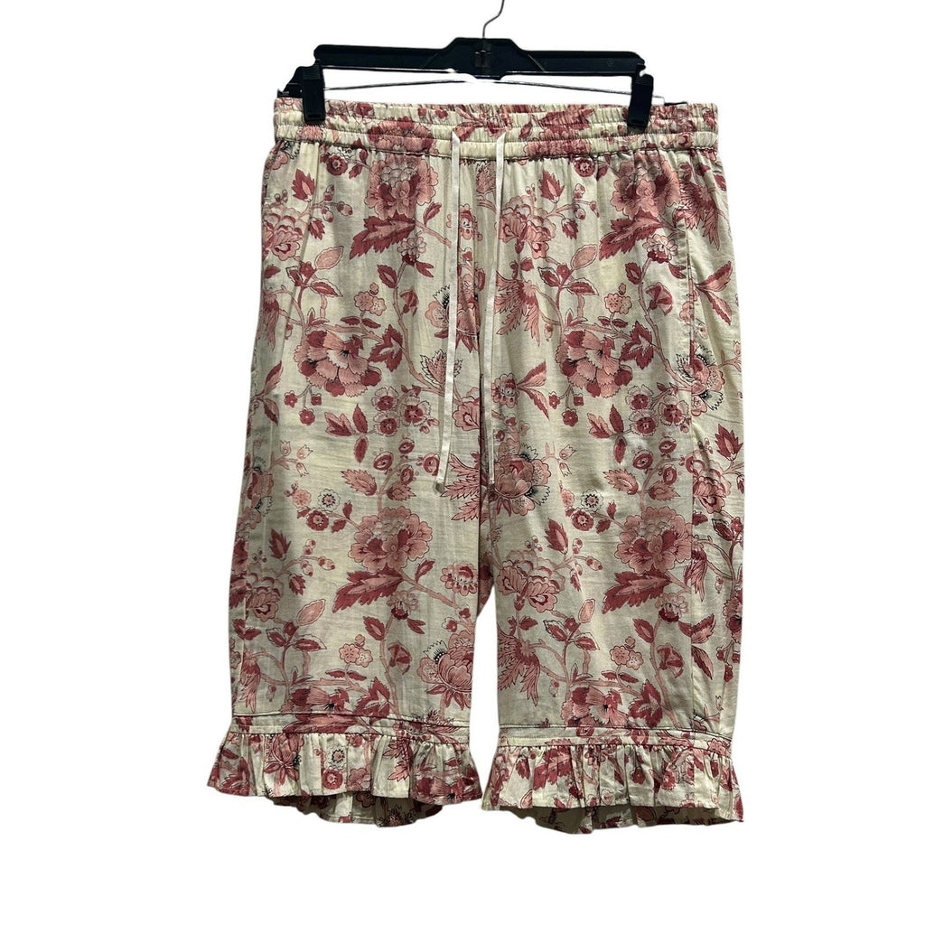 Sundance Women Red Floral Toile Ruffle Pajama Shorts Cream Size S Elastic Waist